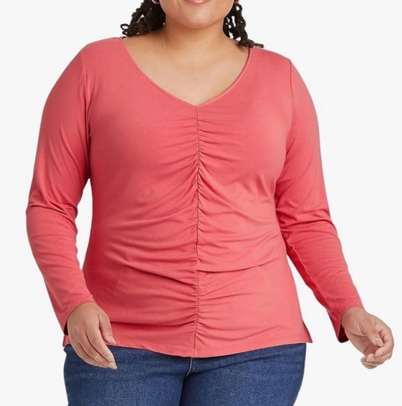 Women's Long Sleeve Ruched Knit Top Ava & Viv Coral size 2X - Picture 2 of 12
